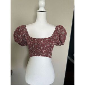 Altar’d State Mauve Balloon Sleeve Lace Up Crop Top XS